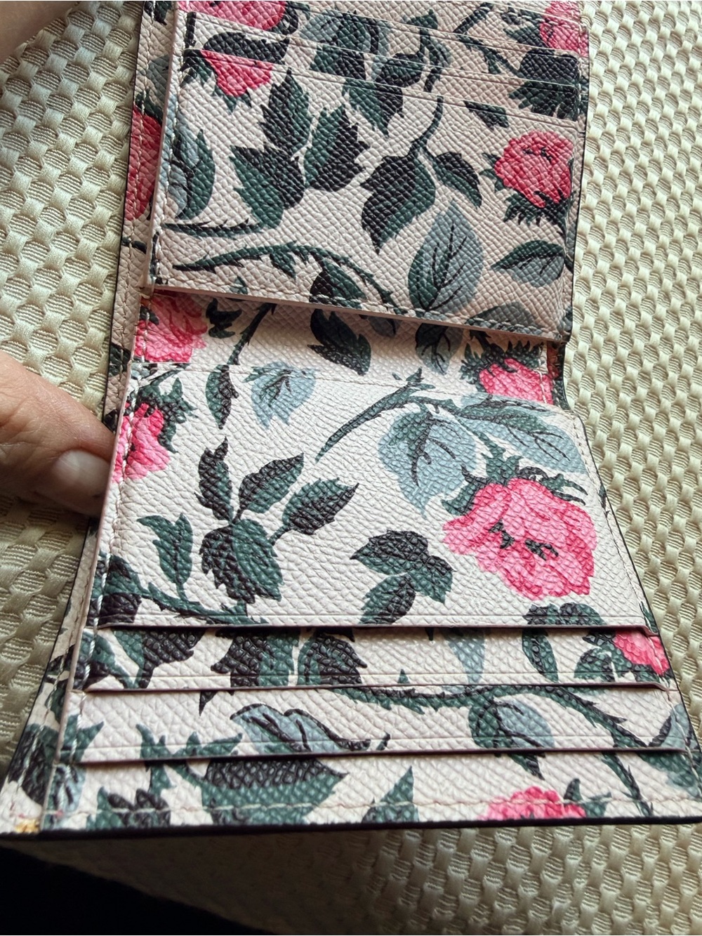 COACH Pink Textured Leather Trifold Wallet with Silver Logo - Picture 5 of 10